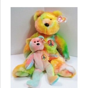 Vintage TY Rare Peace Bear Buddy  with Friend 1999